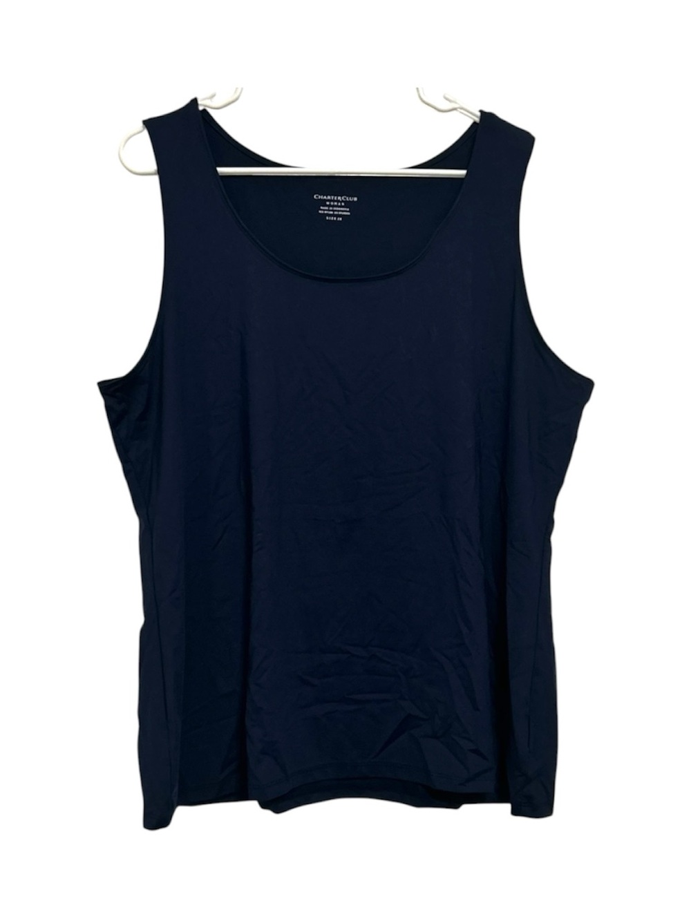 Charter Club Woman Navy Blue Tank Top Size 2X Plus Solid Basic Scoop Neck